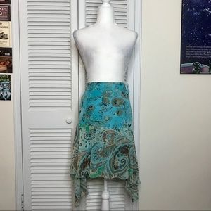 VNTG Blue Paisley Asymmetrical Handkerchief Skirt